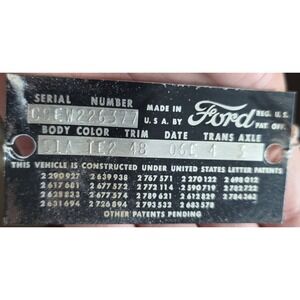 1959 Ford Retractable Data Plate
